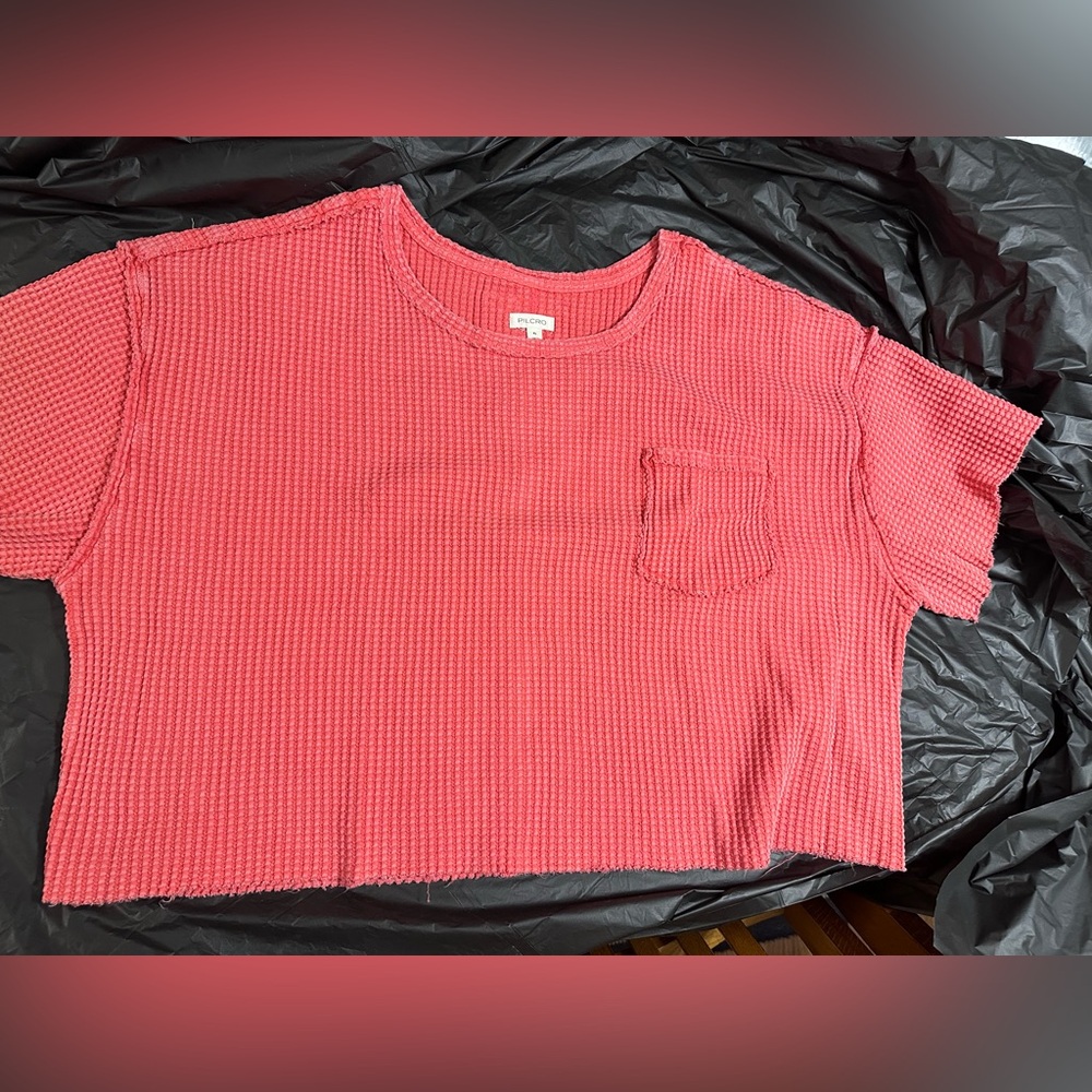 Pilcro Short Sleeve Waffle Tee- Neon Red - Picture 7 of 7